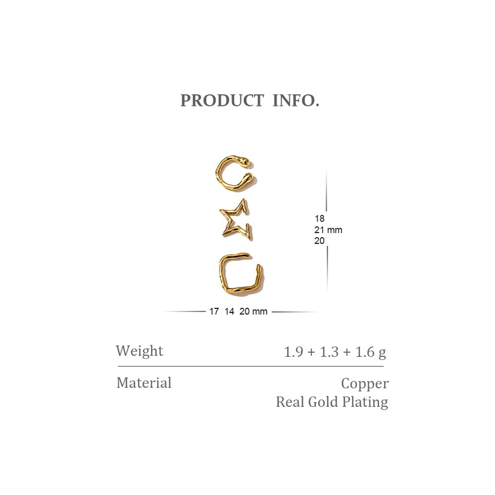 Yhpup elegante estrela redonda ouro clipe de orelha brincos declaração sem piercing metal geométrico orelha osso brincos jóias 14 k kolczyki