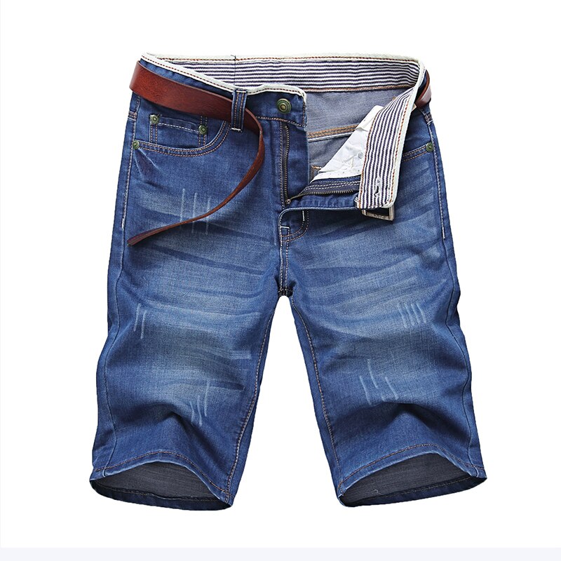 Classdim jeansshorts för män bra korta jeans herr bomull fast raka korta jeans man blå casual korta jeans