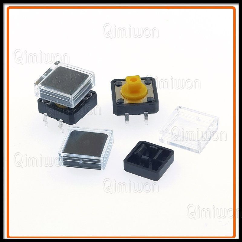 10 Stuks B3f Tactiele Drukknopschakelaar + A14 Kleur Hoed 10 Stuks + Transparante Dop 10 Stuks Kortstondige Tact Touch Microschakelaar 12*12*7.3Mm: Black