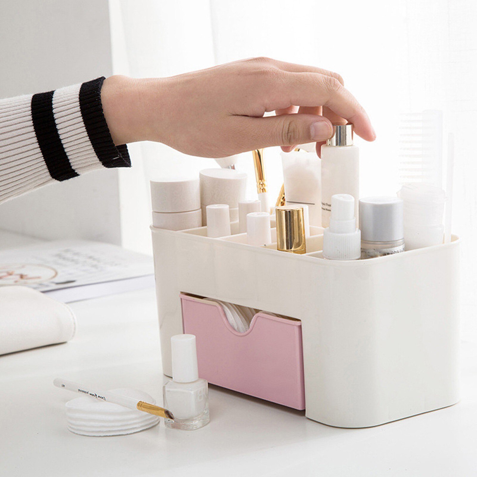 1 PC Organiser Box Saving Space Desktop Comestics Makeup Storage Drawer Type Box Organizador Escritorio Makeup Storage