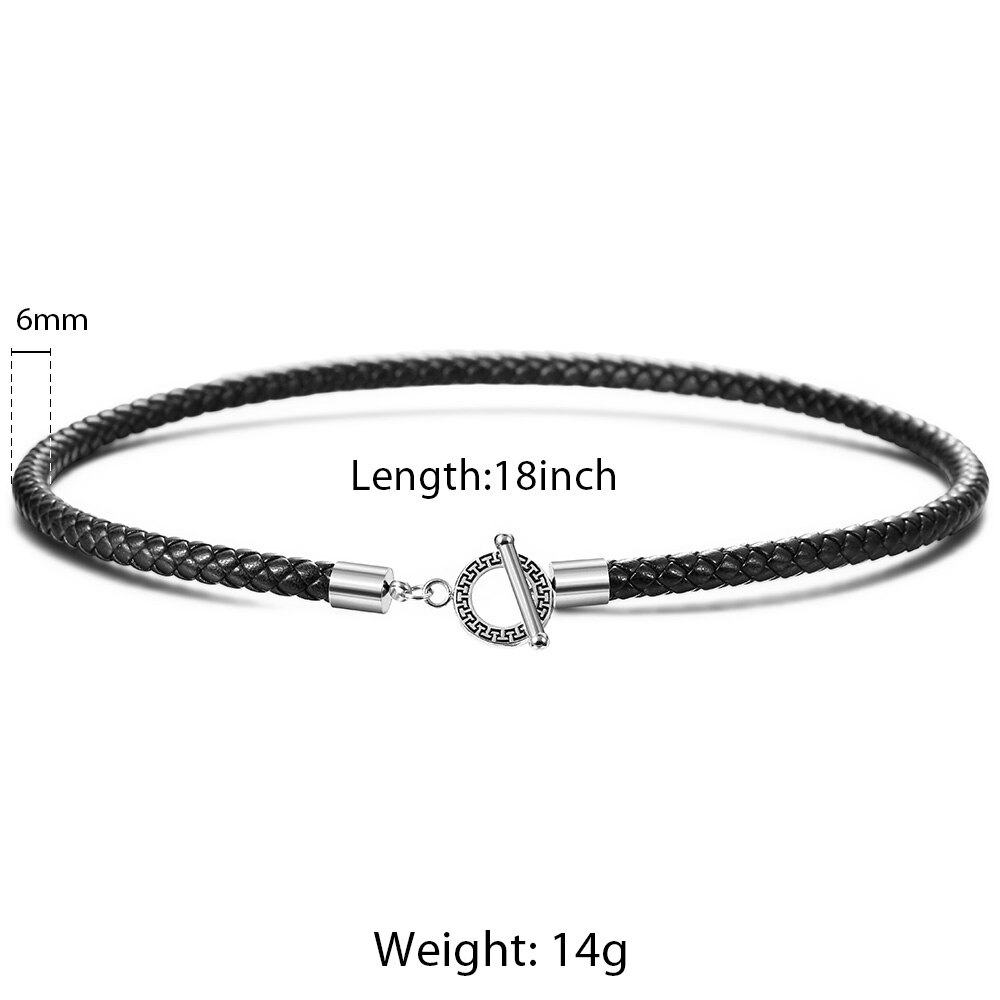 6mm Black Man-made Leather Necklace for Men Women Choker Gold Silver Color Stainless Steel Unique Toggle Clasp 18inch LTNL002: SilverClasp TNL00201