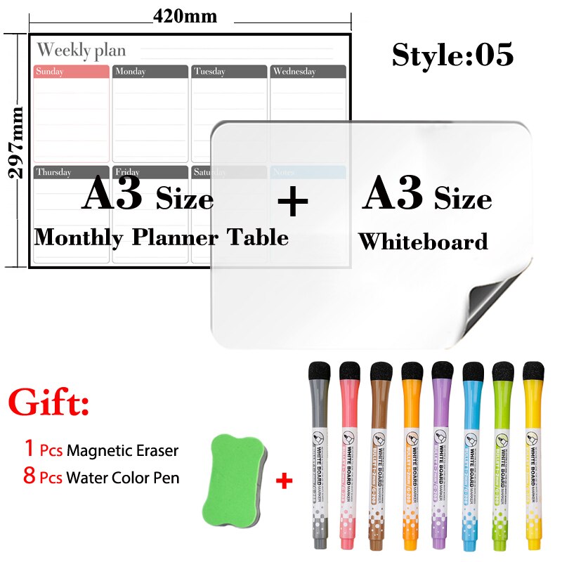 Tør-slet magnetisk månedskalender til køkkenkøleskab og magnetisk tavlekalender  a3 størrelse 297mm x 420mm whiteboard: Jhb 05-a3-8 pen 1 slet