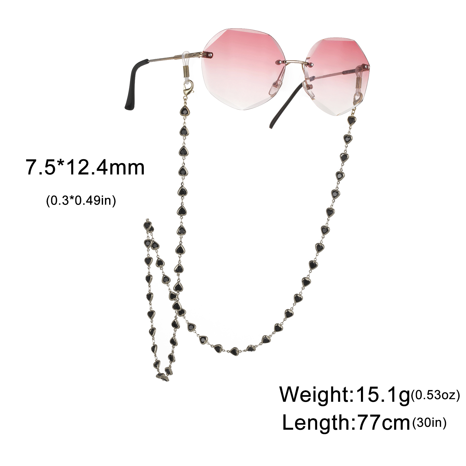 Gekleurde kristallen hartvormige brilketting roestvrijstalen dameszonnebrilketting modieuze Boheemse sieradenaccessoires: WIT