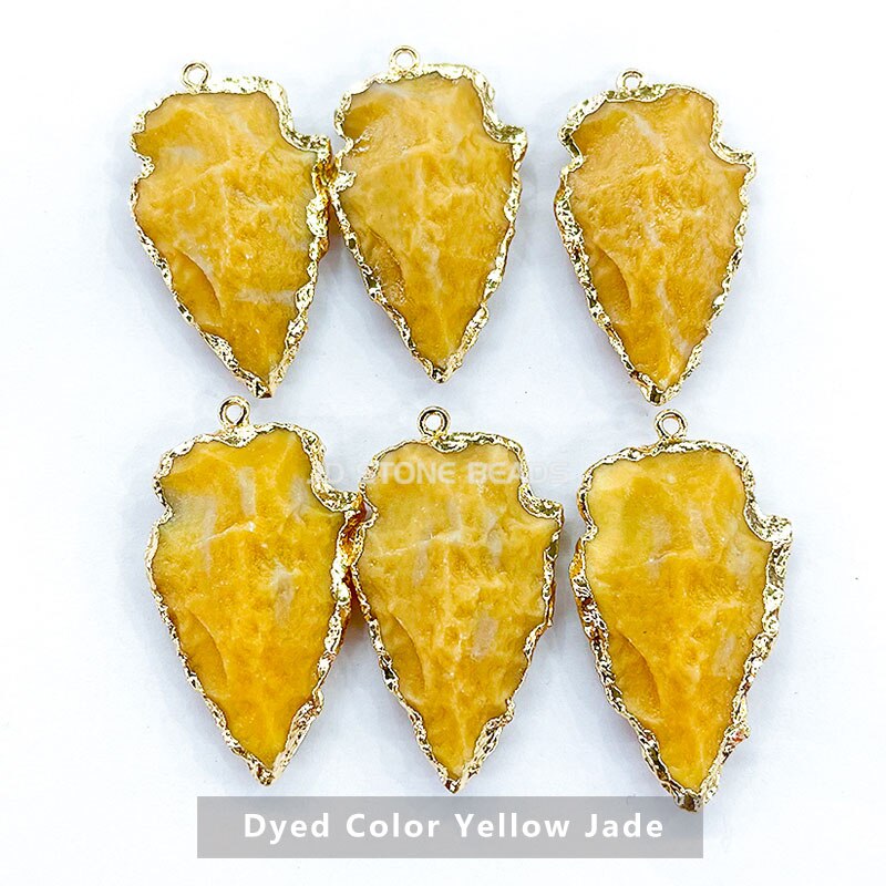 Natural Amethysts Opal Chalcedony Pendants Plating Golden Edge Arrow Shape Pendants for Jewelry Necklace Bracelets Accessories: Dyed Yellow Jade