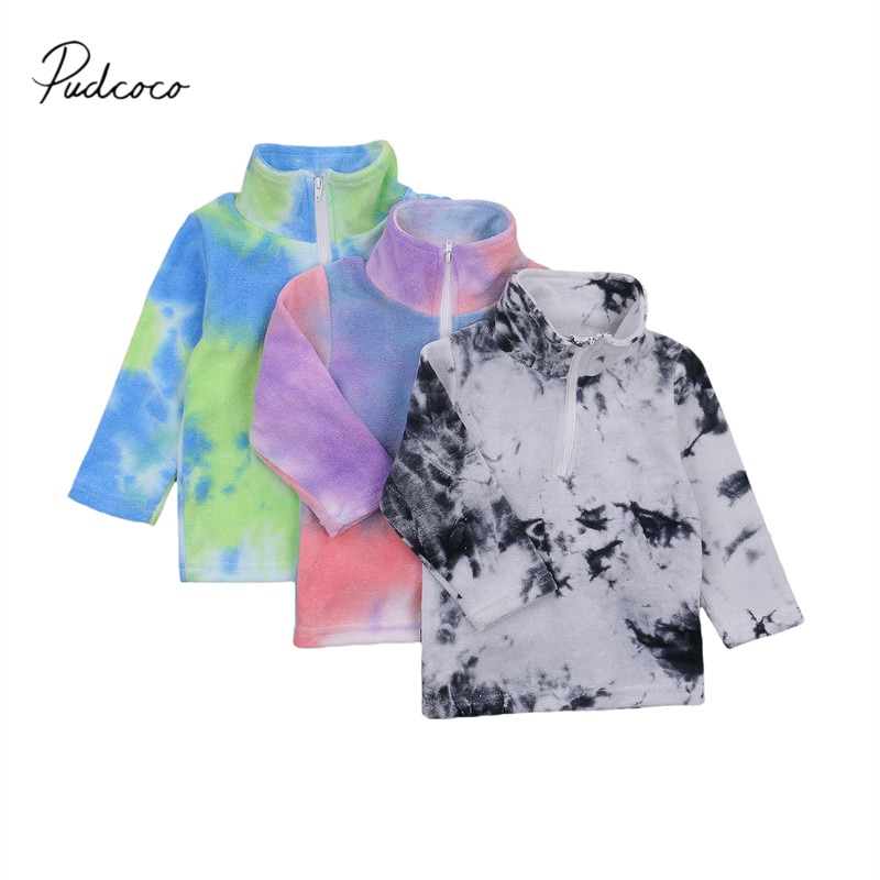 Haut en polaire coloré teinté avec fermeture éclair pour bébé, garçon et fille, vêtement d'extérieur, automne-hiver, col haut, manches longues, sweat-shirts 6m-5t