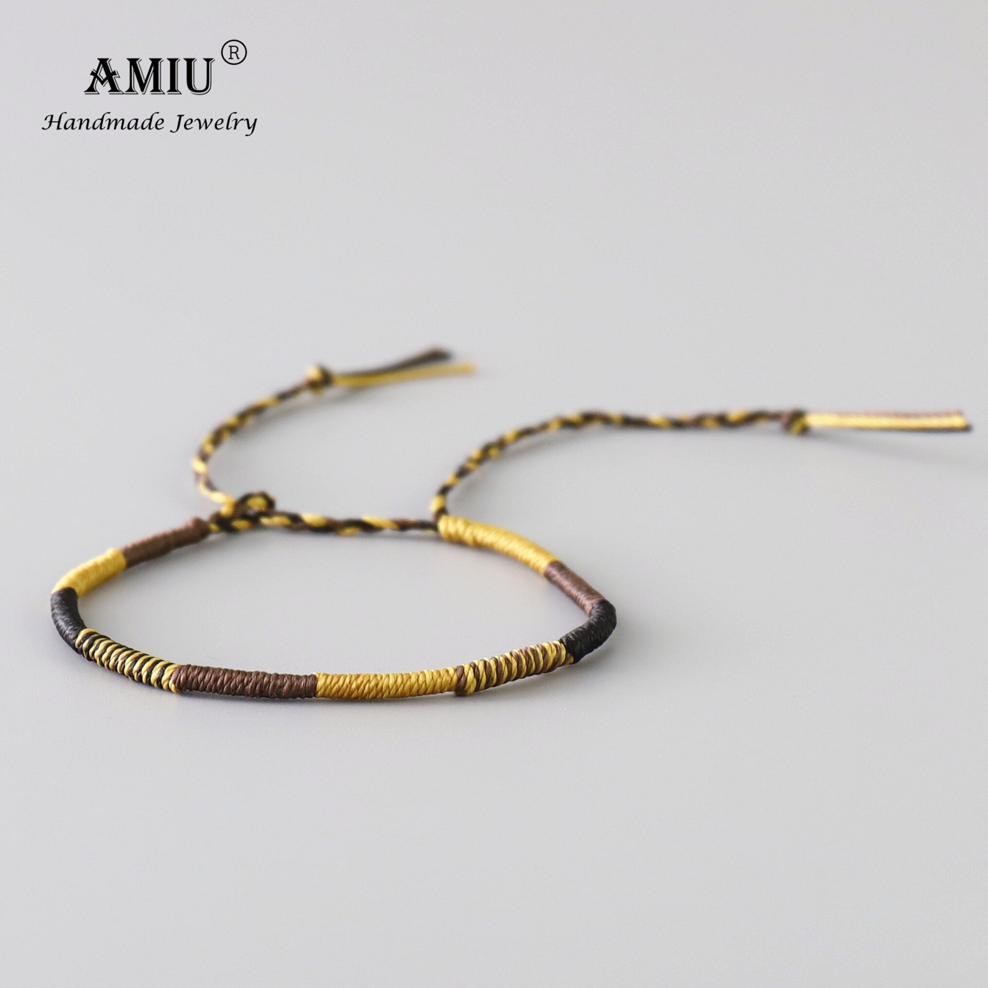 AMIU Handmade Waterproof Woven Wax Thread Wrap Bracelet Simple Rope Knot Bracelet Macrame Bracelet for Men and Women