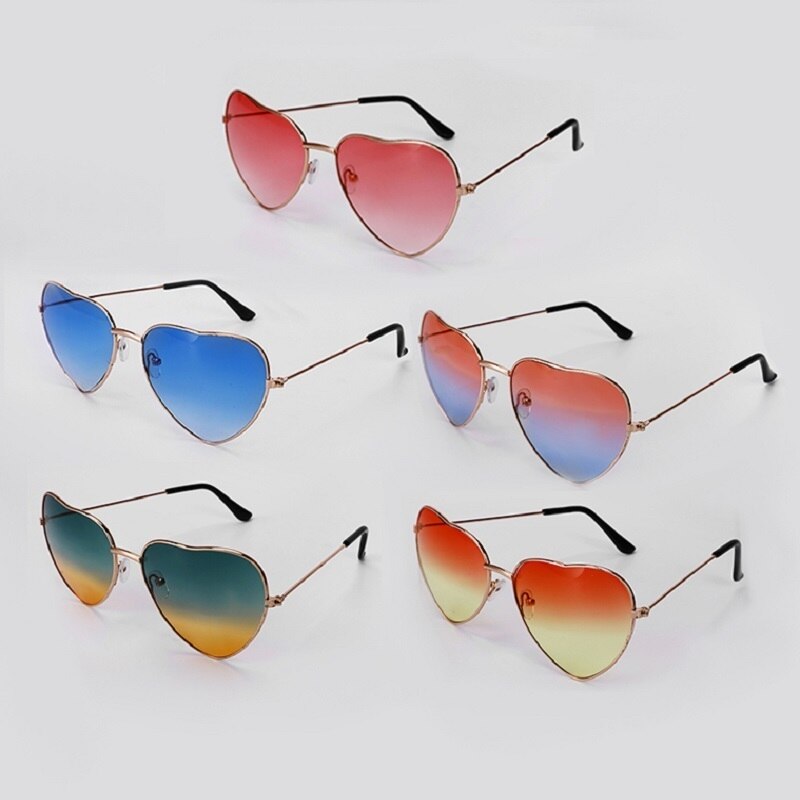 5 stil unisex hjerteformede solbriller vintage regnbue retro klassiske prins spejl solbriller