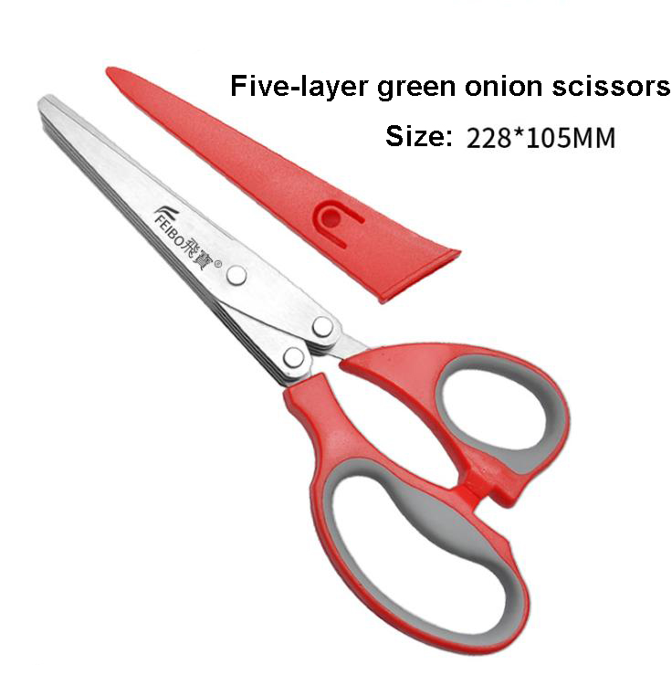 Herb Scissors with 5 Blades and Cover, Herb Scissors, Multipurpose Cutting Herb Stripper, Kitchen Shears Dishwasher Safe: 9inch Red