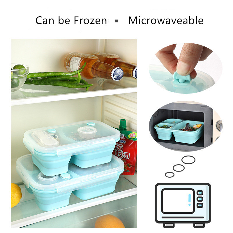 900ml/1360ml Silicone Collapsible Lunch Box Leak-Proof Large Capacity Microwave Oven Bento Box Folding Lunchbox Eco-Friendly