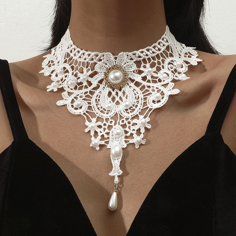 Gothic Victorian Black Lace Necklace Women Girl Boho Crystal Tassel Sexy Choker Steampunk Dark Loli Style Halloween Jewelry