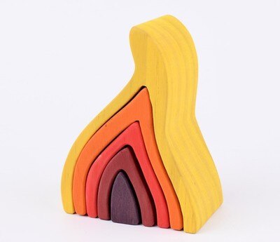 Baby Montessori Wooden Building Blocks Rainbow Stacker Wooden Toy Flame House Stone Rainbow Blocks Geometric Wooden Toys For Kid: volcanic