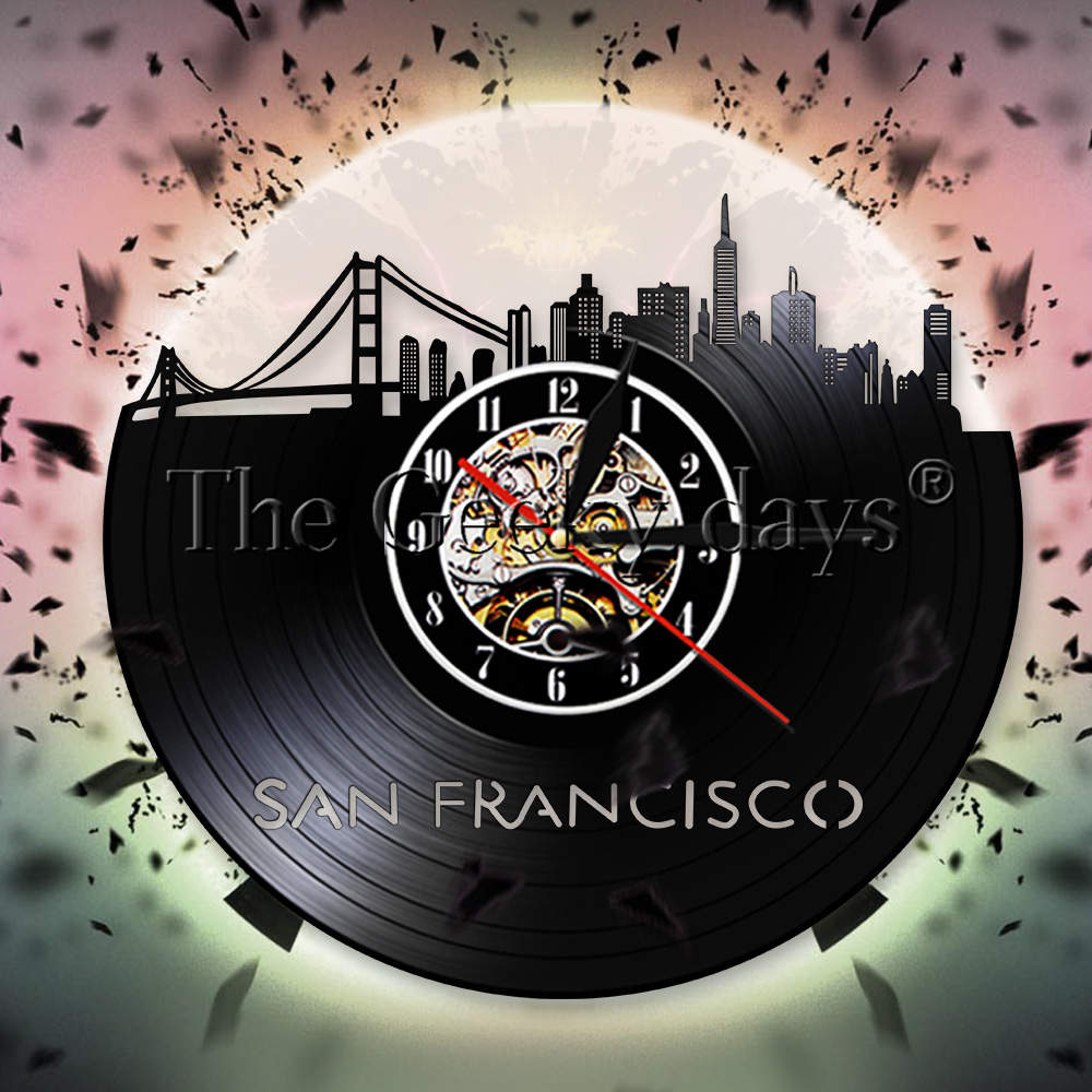 San Francisco Skyline Vinyl Record Wandklok USA SF. Cityscape Wandklok Decor Golden Gate Bridge Horloge Reizen Landmark