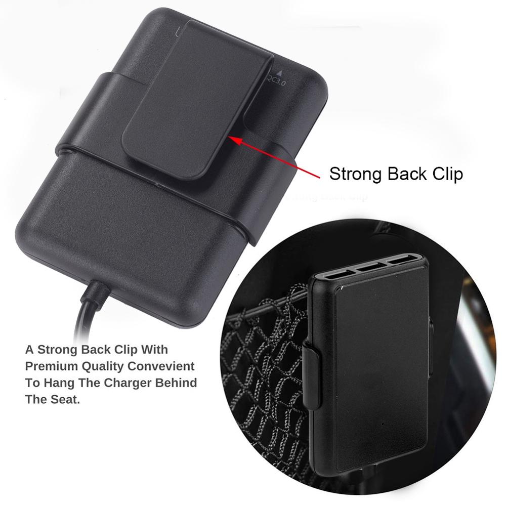 Extensor de mechero de coche, cargador de carga rápida QC 3,0 de 12V-24V, 5 puertos USB, adaptador de enchufe frontal y trasero, enchufe de carga para vehículo