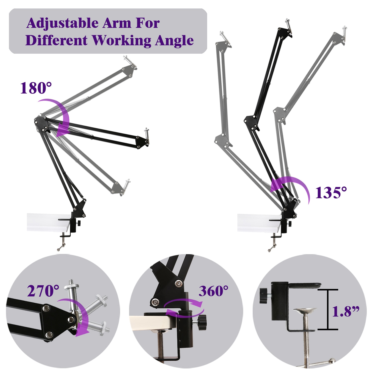 Kameratelefon stativ bordstativ sæt overhead shot fotografering justerbar arm stander til telefon kamera ring lys lampe