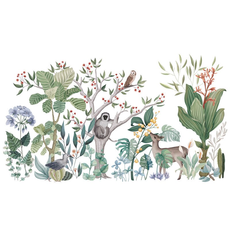 Tropisk regnskov planter tropiske dyr serie tapet baggrundsklistermærker wallstickers selvklæbende: Qz0491-03