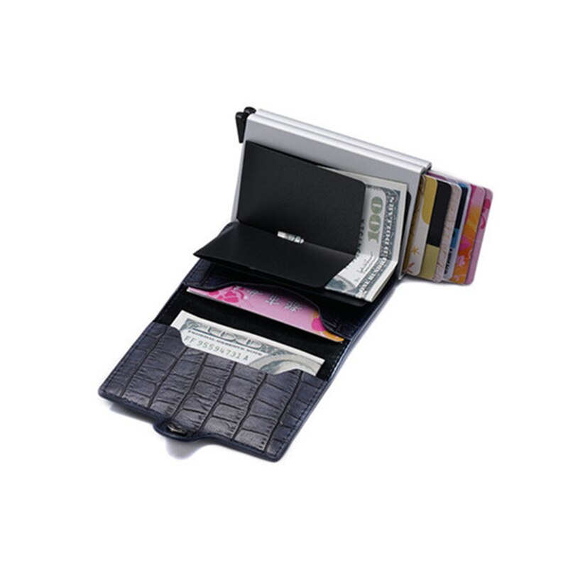 BISI GORO Anti Credit Card Holder Rfid Blocking Wallet Leather Cardholder Security Aluminum Metal Double Box Purse ID Card Case