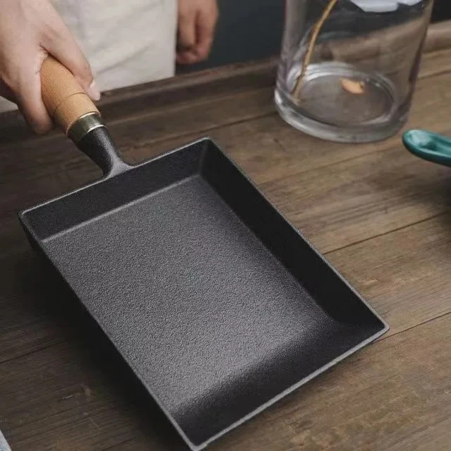 Japanese Style Thickened Tamagoyaki Cast Iron No Coating Kitchen Frying Pan Mini Tools Omelette Heat Resistant Rectangle