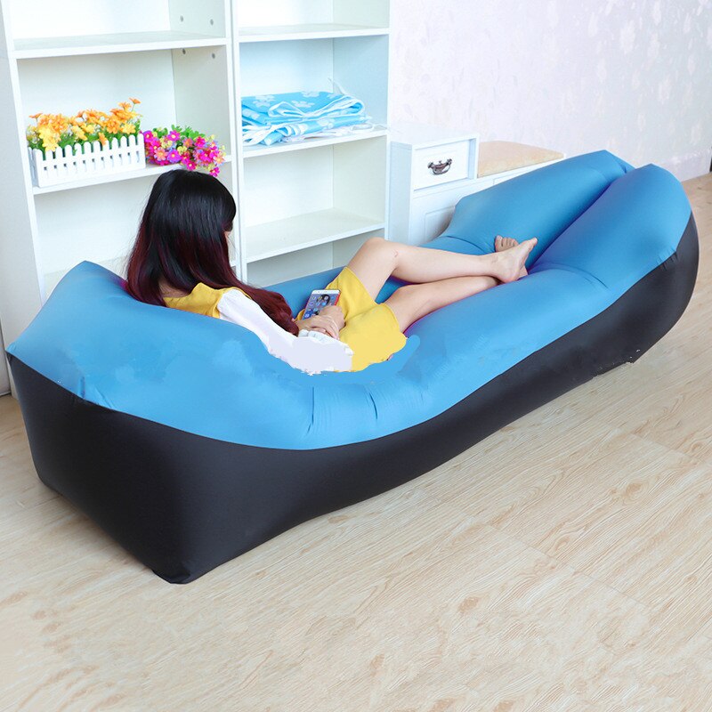 Infaltable-SACO DE dormir para sofá cama, saco de playa para vagos, almohada ligera para vagos, para acampar, XA135A: Sky Blue Black
