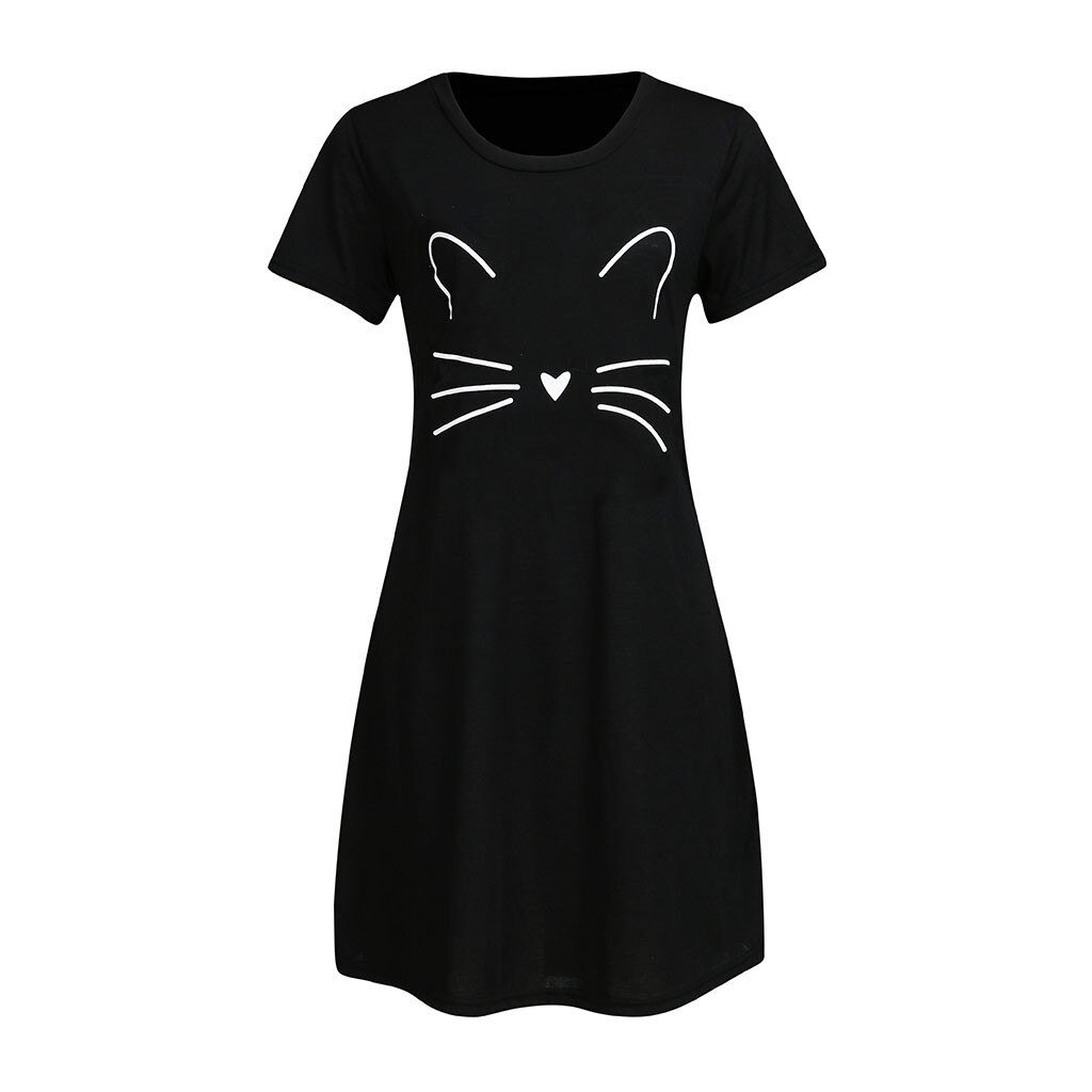 Women Round Neck Ladies Short Sleeve Casual Cartoon Print Comfy Nightgown Sleepdress Homewear Домашний Сервис #YJ