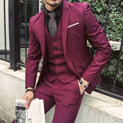 ZOGAA traje de para hombre, traje de boda ajustado Formal para negocios, traje de novio para hombre, traje de 3 piezas, traje de doble pecho para hombre: Borgoña / XL