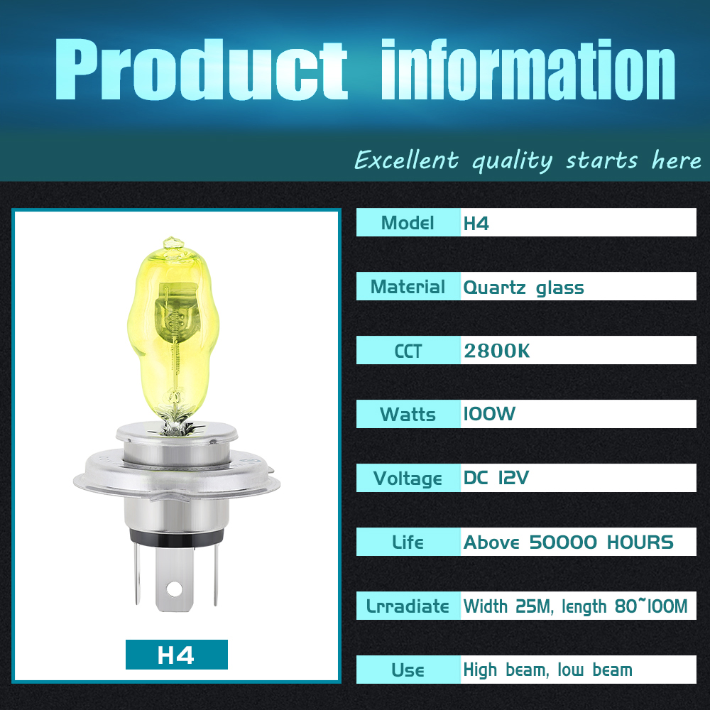 2 uds 3000LM 100W bombilla halógena para coche lámpara HOD 2800K luz amarilla faro delantero H1/H3/H4/H7/880/881/9005/9006: Cristal azul