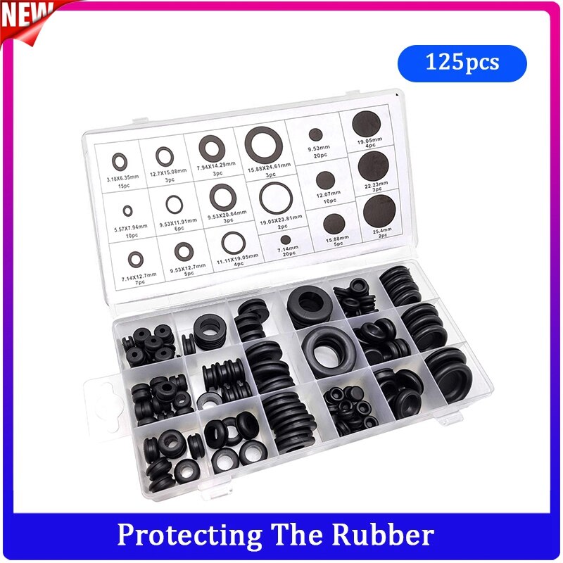 125 PCS Rubber Grommet Firewall Hole Plug Set Electrical Wire Gasket KitRubber Gasket Kit