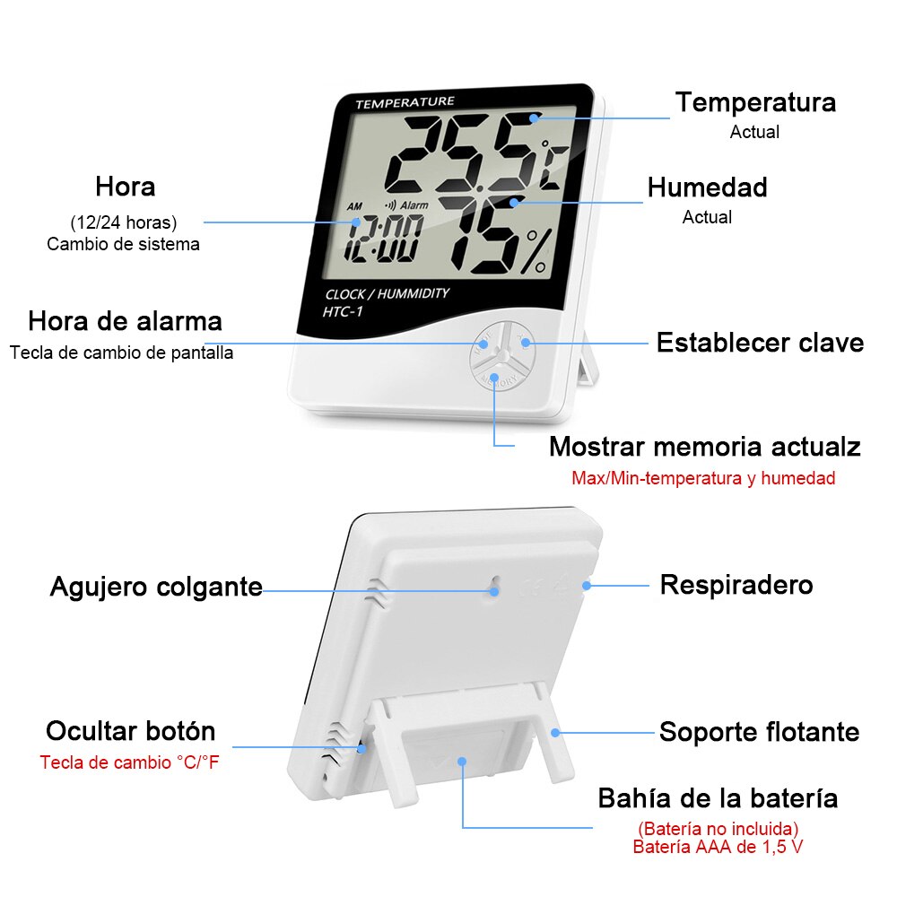 LCD Electronic Digital Temperature Sensor Humidity Meter Backlight Thermometer Hygrometer Gauge Indoor Weather Station Clock
