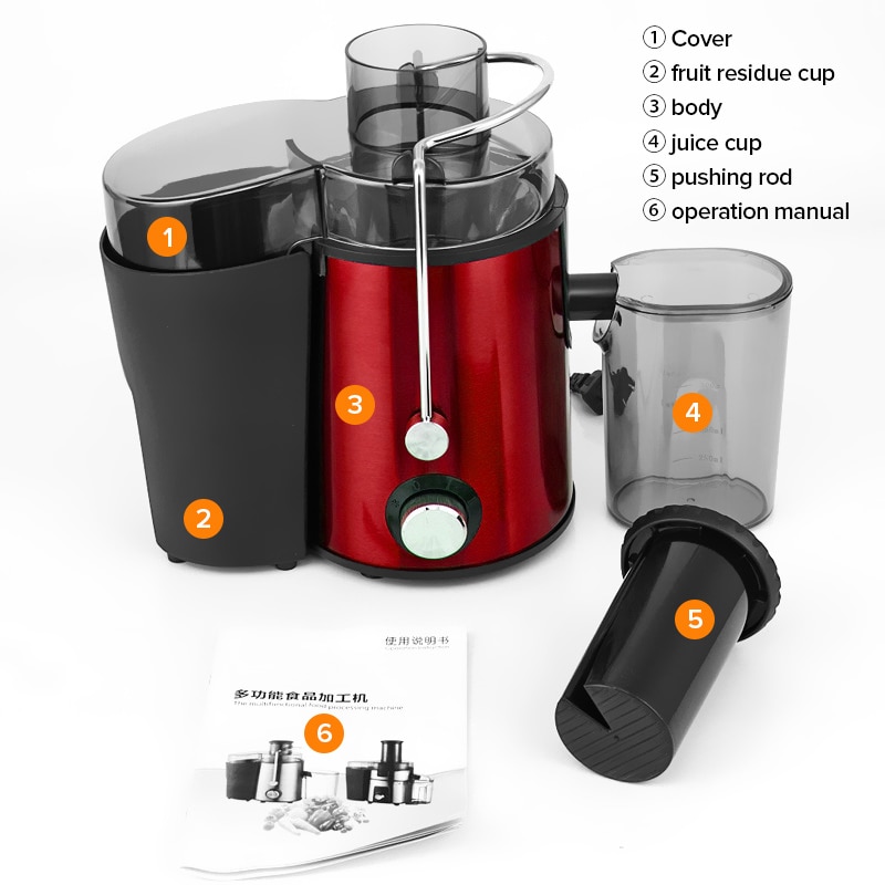 250W elektryczna sokowirówka sokowirówki ze stali nierdzewnej owoce warzywa mieszalnik wyciskarka 2 regulacja prędkości 18000r/m