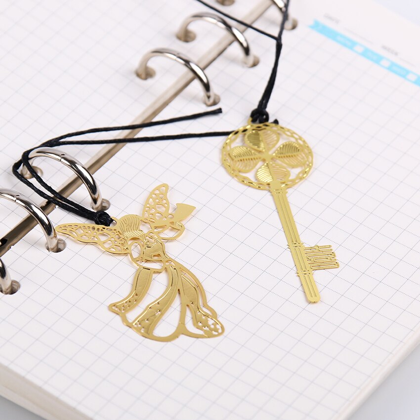 1PC Metal Bookmark Vintage Key Feather Angel Musical Instruments Bookmark Paper Clip for Book Mark Notes 4 Types Available