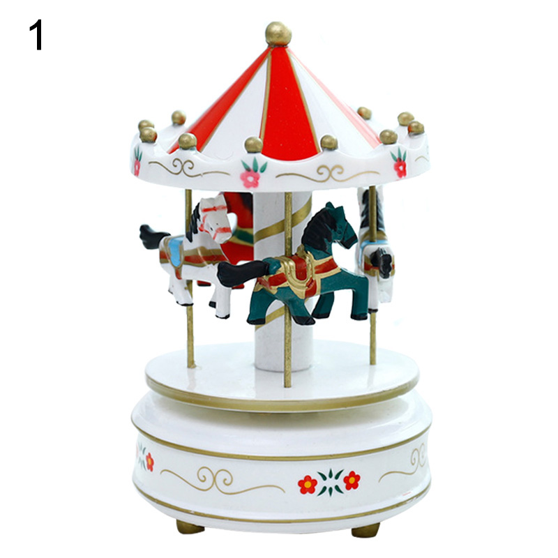 Romantic Carousel Horse Music Box Toy Artistic Wooden Carousel Music Boxes Valentines Day Home Deocr: 1