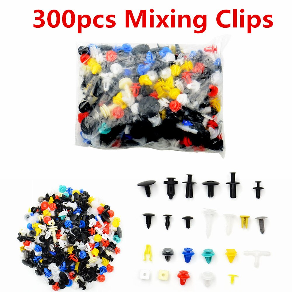 100 Stks/set Auto Zwart Gemengde Plastic Fastener Schroef Klinknagels Clips Kit Voor Auto Bumper Fender Versieringen Fastener Schroef Klinknagels Clip: 300pcs mixing clip