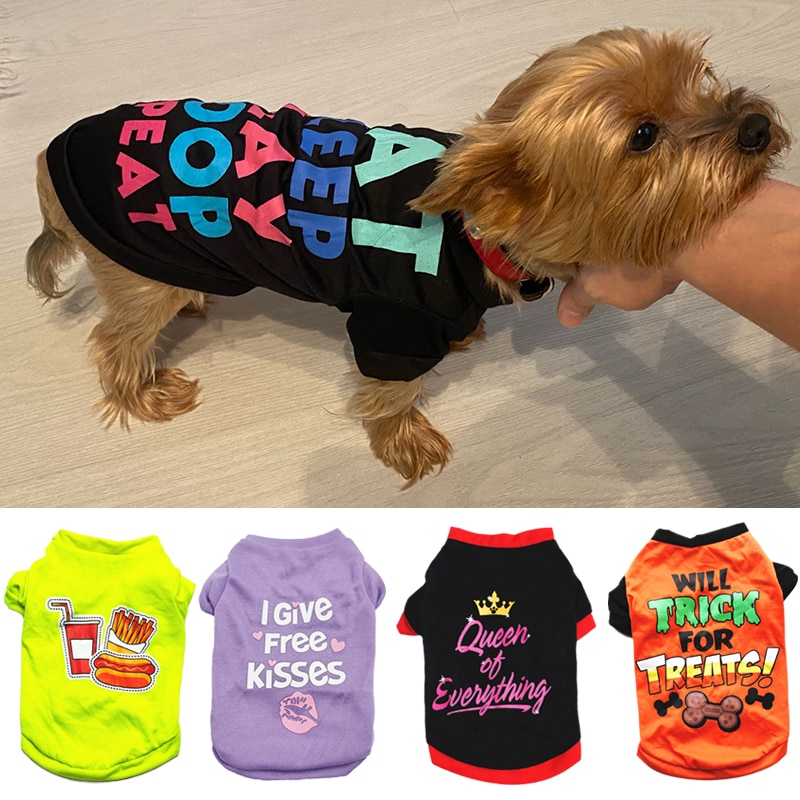 Camiseta barata de algodón para perros pequeños, ropa estampada para mascotas, Yorkshire, Pomeranian, Pug, gato