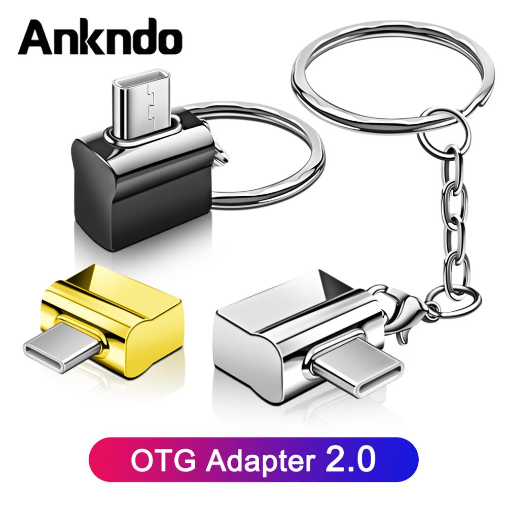 Cabo adaptador usb tipo c ankndo, adaptador otg tipo c para usb com corrente de metal mouse teclado usb disco flash otg