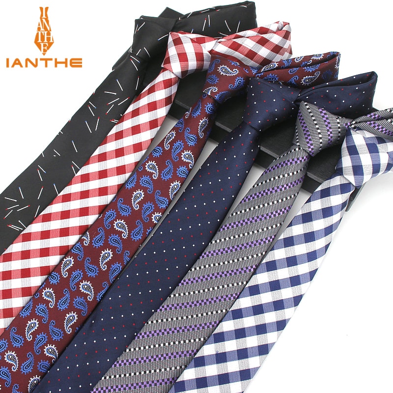 Mærke 6cm jacquard herre stribet slips til mænd slips herre hals slips til bryllup business plaid prikket slips
