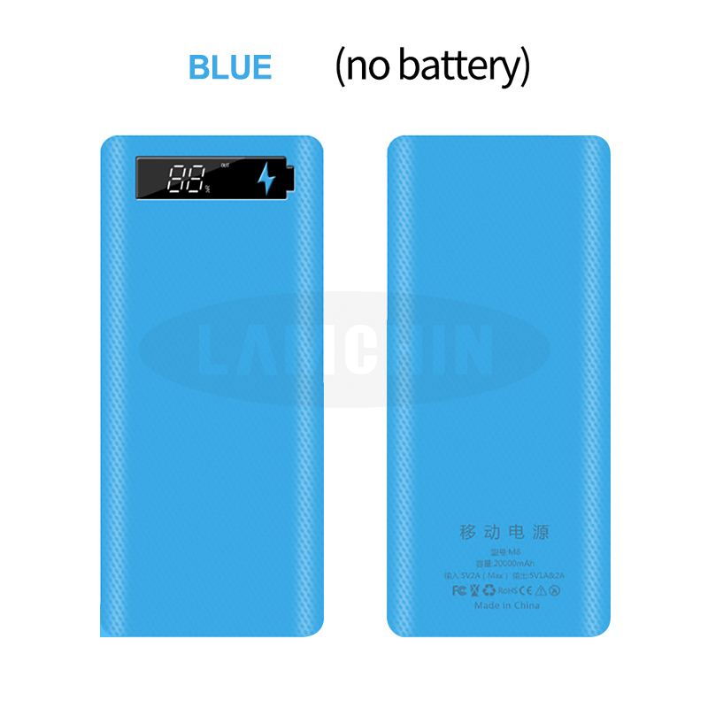 5v/2a dual usb 8*18650 power bank usb batterikasse med detailpakke oplader diy taske til iphone 11 x samsung  s10 plus: Blå digital
