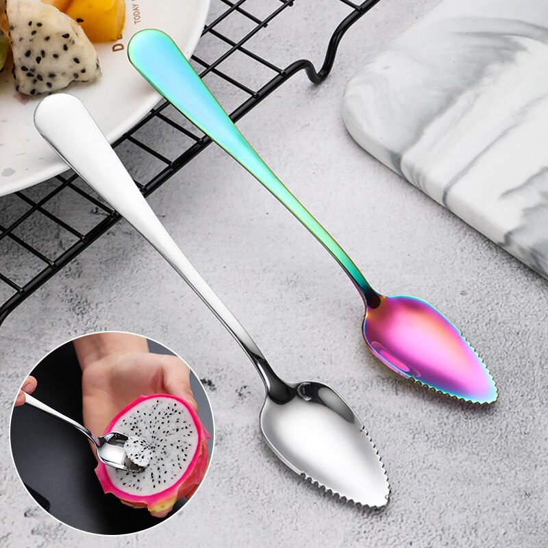 1Pcs Stainless Steel Fruit Dredger Serrated Spoons Dessert Coffee Ice Cream Spoon Stirring Teaspoons Kitchen Supplies