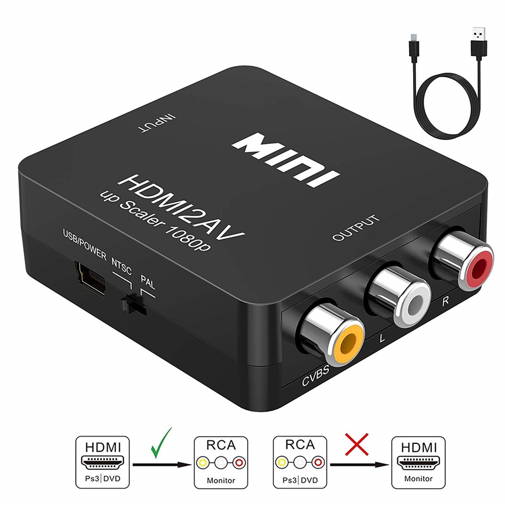HDMI naar RCA Converter Adapter Mini HDMI naar 3RCA AV CVBs Composiet Video Audio Converter Upscaler Ondersteuning PAL/NTSC