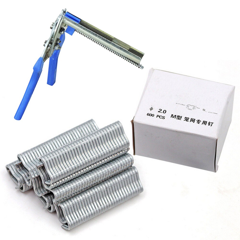 Hog Ring Plier Tool Fastening Clamp Installation Poultry Cage Plier 600/2500 Pcs Nail Chicken Mesh Cage Wire Fencing Caged clamp: Plier and Clips