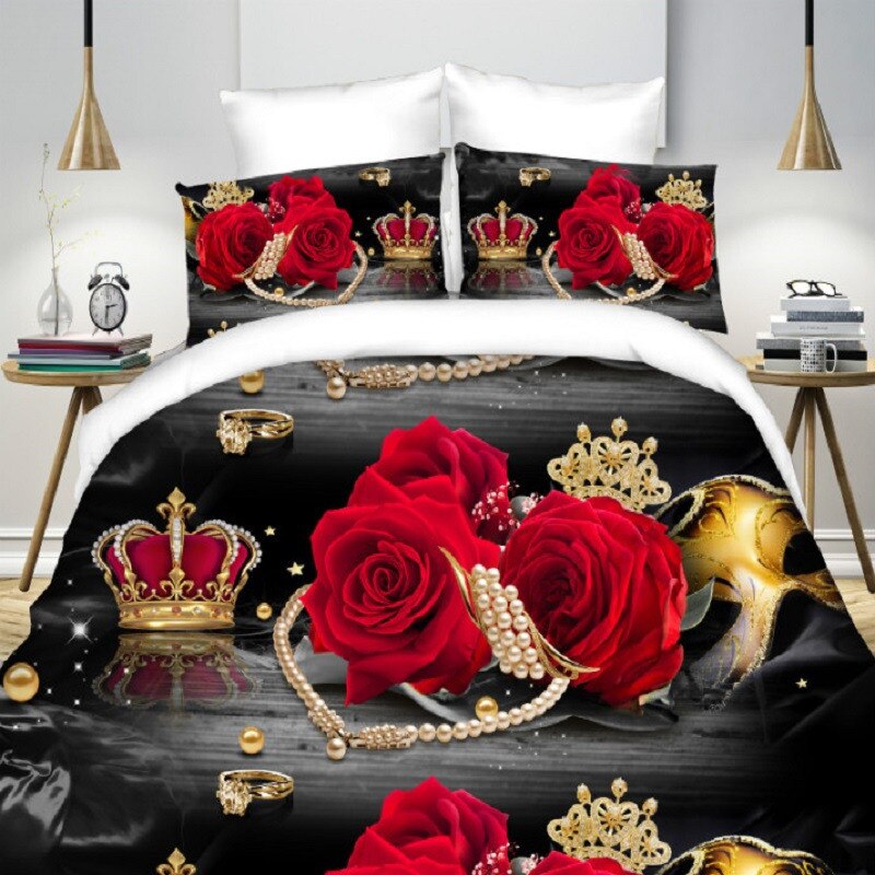 3d romantic wedding rose bedding set duvet cover pillow case queen twin size bed linen set: ZXhuangguan / 150x200 2pcs
