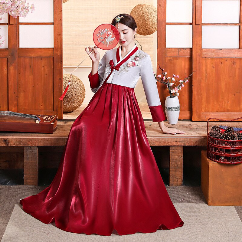 Hanbok-ropa coreana para mujer, manga larga, bordado Floral, Princesa, Palacio, tradicional, Retro, disfraz de escenario actuación