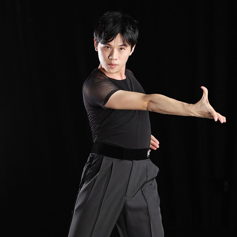 High-End Latin Dance Tops Men'S Dance Clothing Mesh Short-Sleeved Standard Ballroom Dance Practice Shirt DL3892