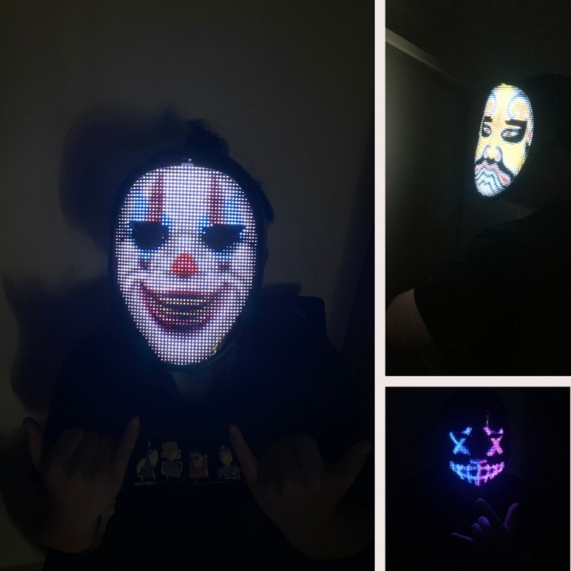 LED Display Mask Full-Color LED Face-Changing Glowing Mask Bluetooth APP Control DIY Shining Mask For Halloween Festival Party