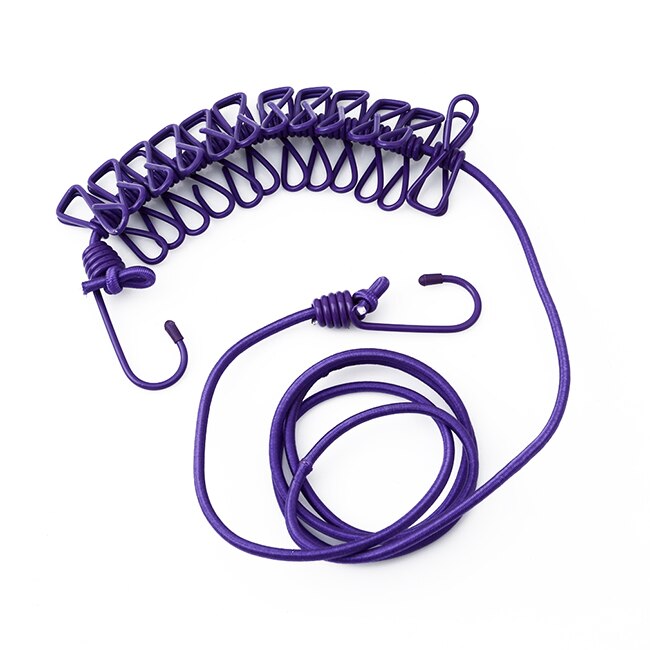 Elastic Washing Line Travel Portable Retractable Clothesline Home Socks Underwear Clothes Hanger Outdoor Camping Line 12 Clips: purple