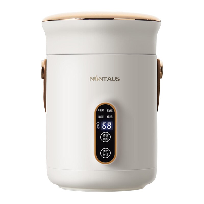 600ml Electric Stew Pot Slow Cooker Portable Multi-cooker Cooking Pot Stewing Porridge Soup with Appointment Home Travel 220V: White