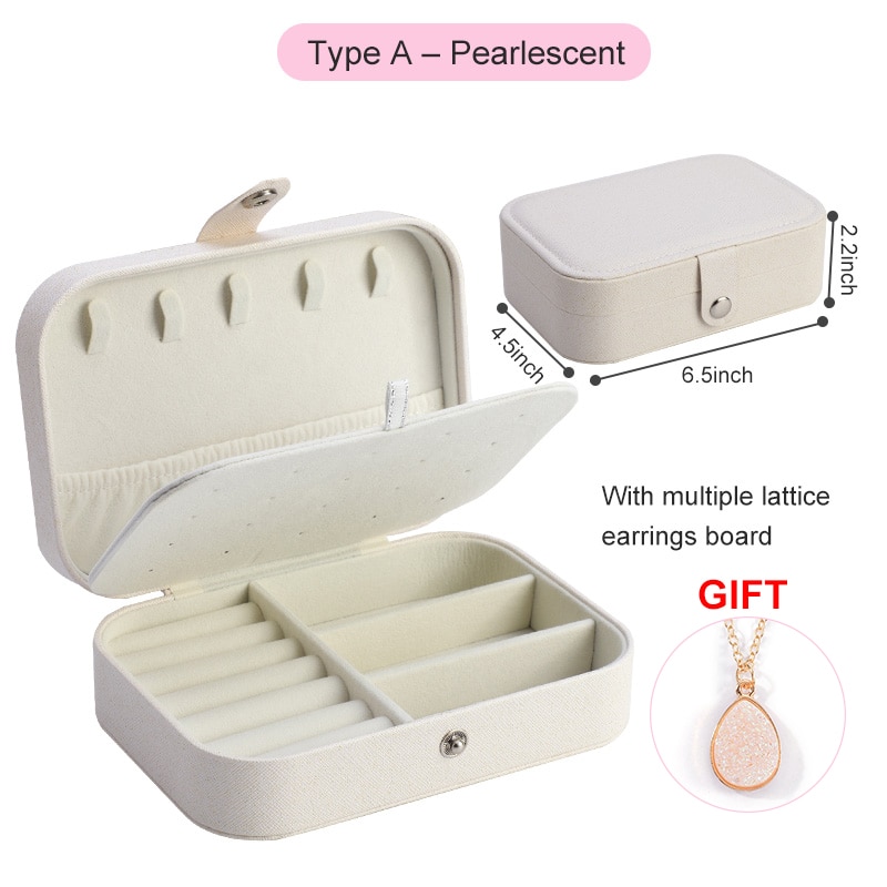 PU Leather Jewelry Box Storage Box Ring Display Lady Case Portable Jewelry Organizer for Necklaces Joyeros Organizador De Joyas: A White