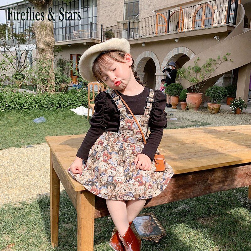 Jupe à bretelles pour filles, jupe bébé, jupe enfants, bretelles, robe enfants, dessin animé broderie, 1-7 ans, printemps automne