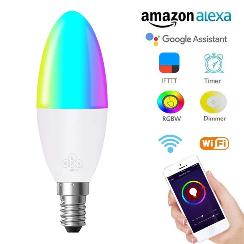1pcs WiFi Smart Lamp LED 6W RGB E14/E10/E27/B22 kleur veranderende lamp voice Remote App Controle werk met Alexa Google Thuis