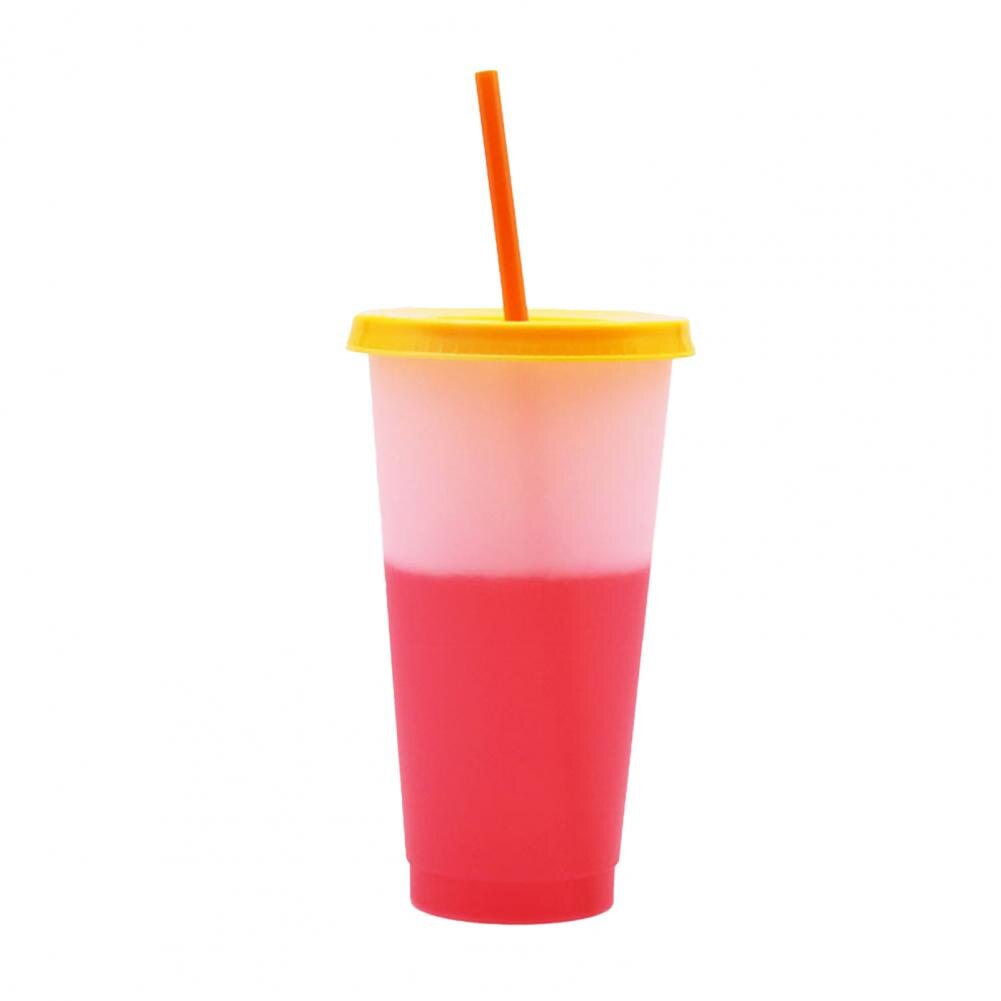 720ml Farbwechsel Flasche Kein Geruch dicht mit Deckel Stroh Ich bin Freien Saft Kaffee Verfärbung Tasse für Hause: Rosa