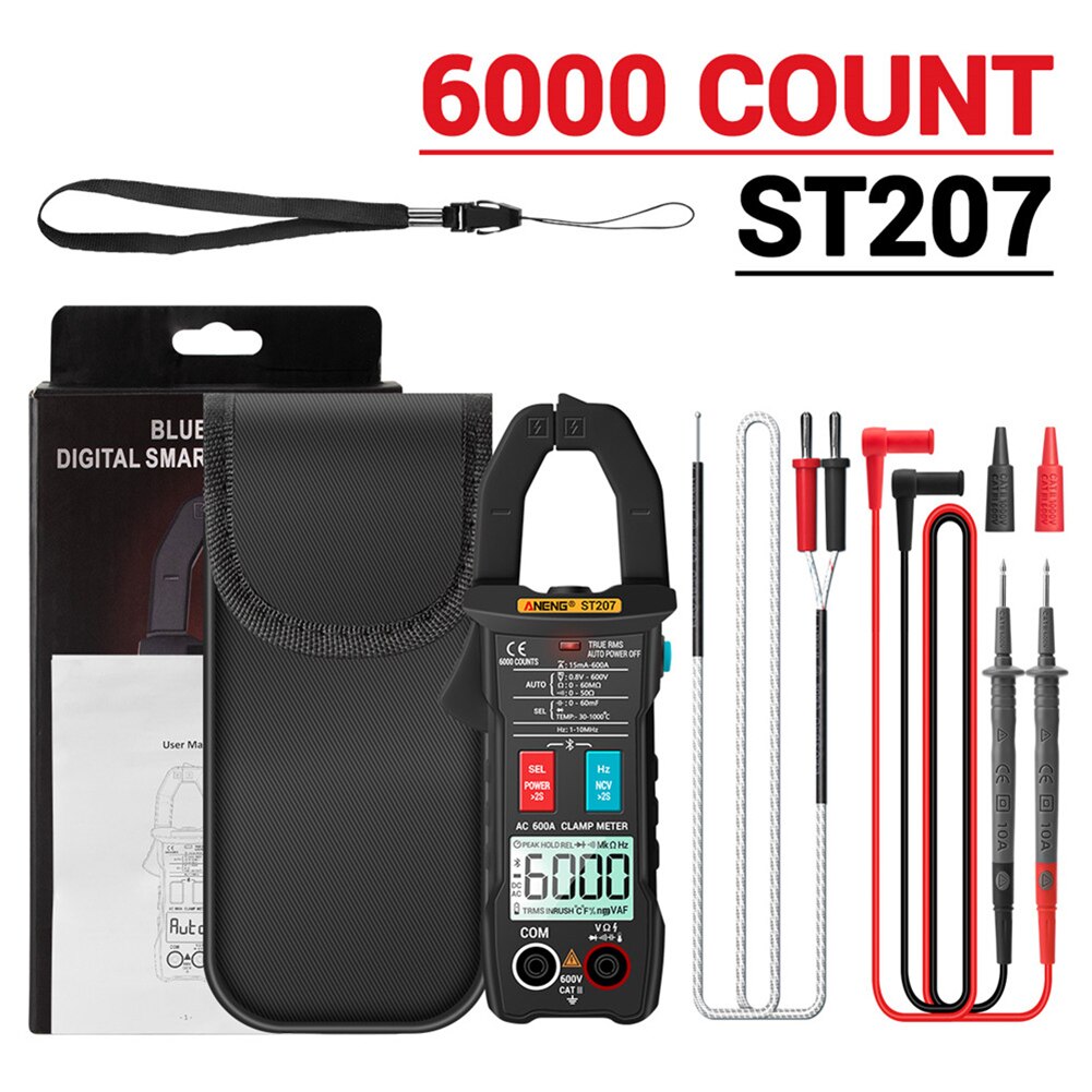Digital Bluetooth Multimeter Clamp Meter 6000 Count True RMS DC/AC Voltage Tester AC Current Hz Capacitance Ohm Meter: Black