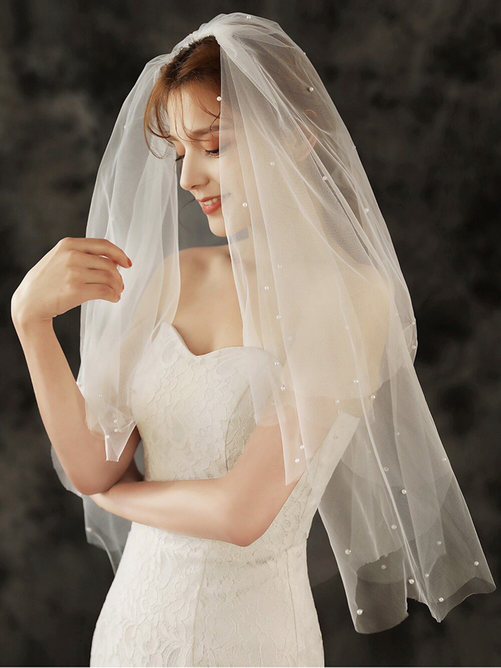 Simple Wedding Veil Ivory Soft Tulle, Single Tier Rounded Edge with Metal Comb